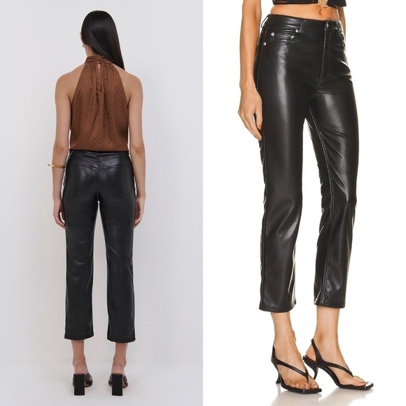 NWT JONATHAN SIMKHAI High Rise Vegan Leather Slim Straight Ankle Cropped Pants 2 - Picture 3 of 10